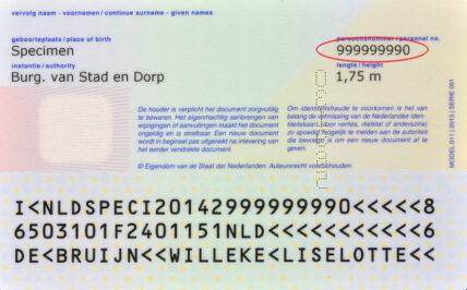Nederlandse ID kaart achterkant
